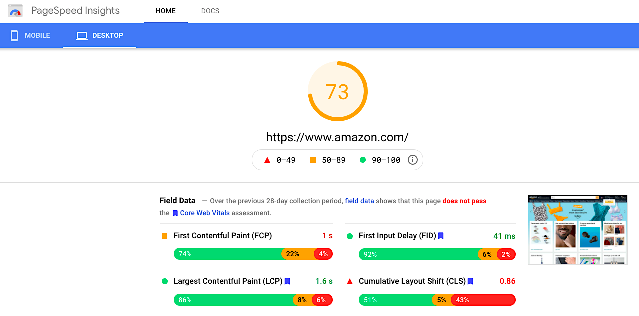 PageSpeed Insights - Amazon