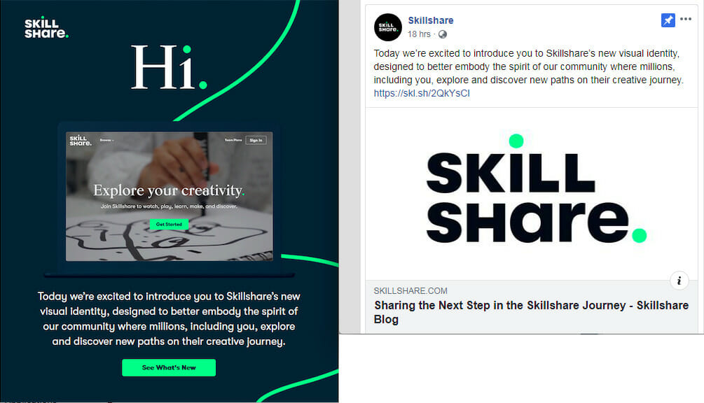 SkillShare omnichannel marketing - same message in email as social media