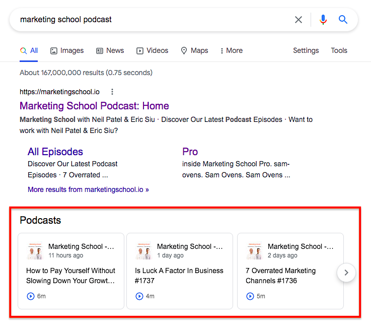 podcasts in the SERPs