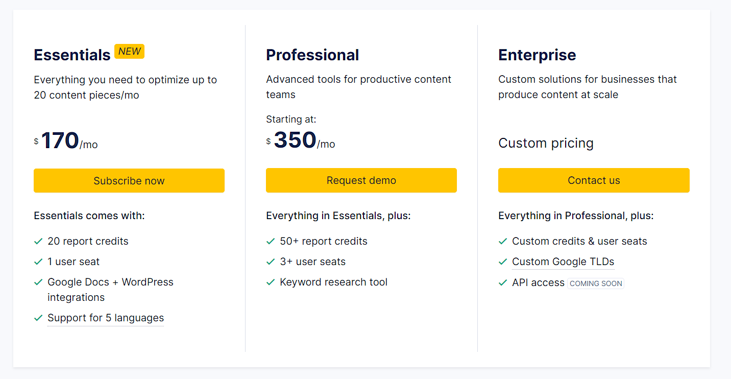 Clearscope pricing