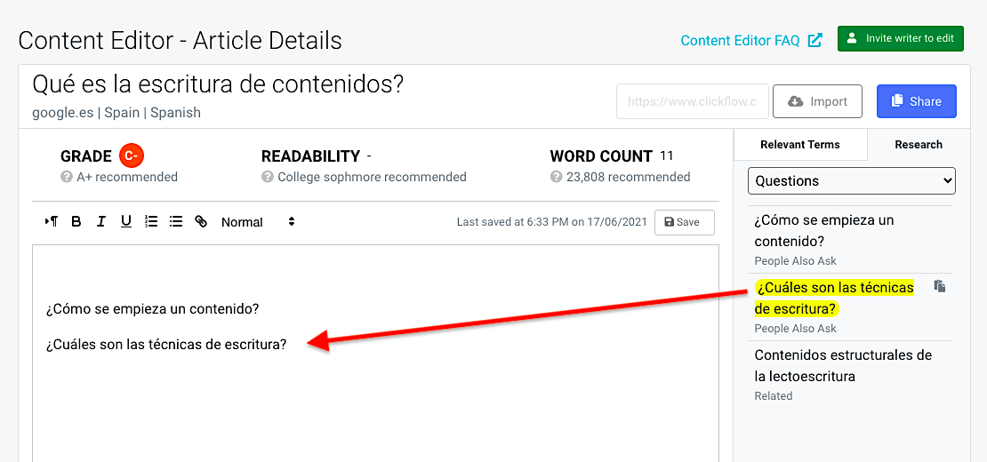 Content Editor Spanish PAA