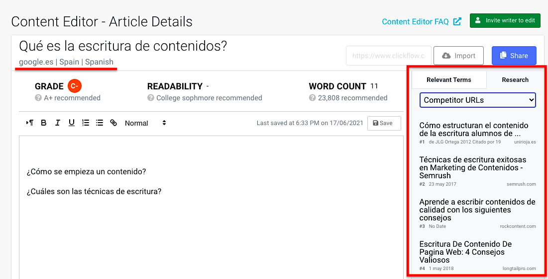 Content Editor Spanish URLs