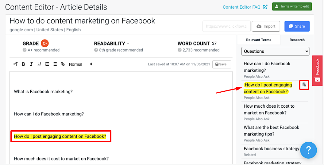 Content Editor highlighting PAAs