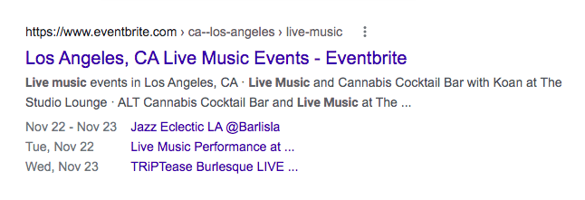 event listing in SERPS as a result of schema markup