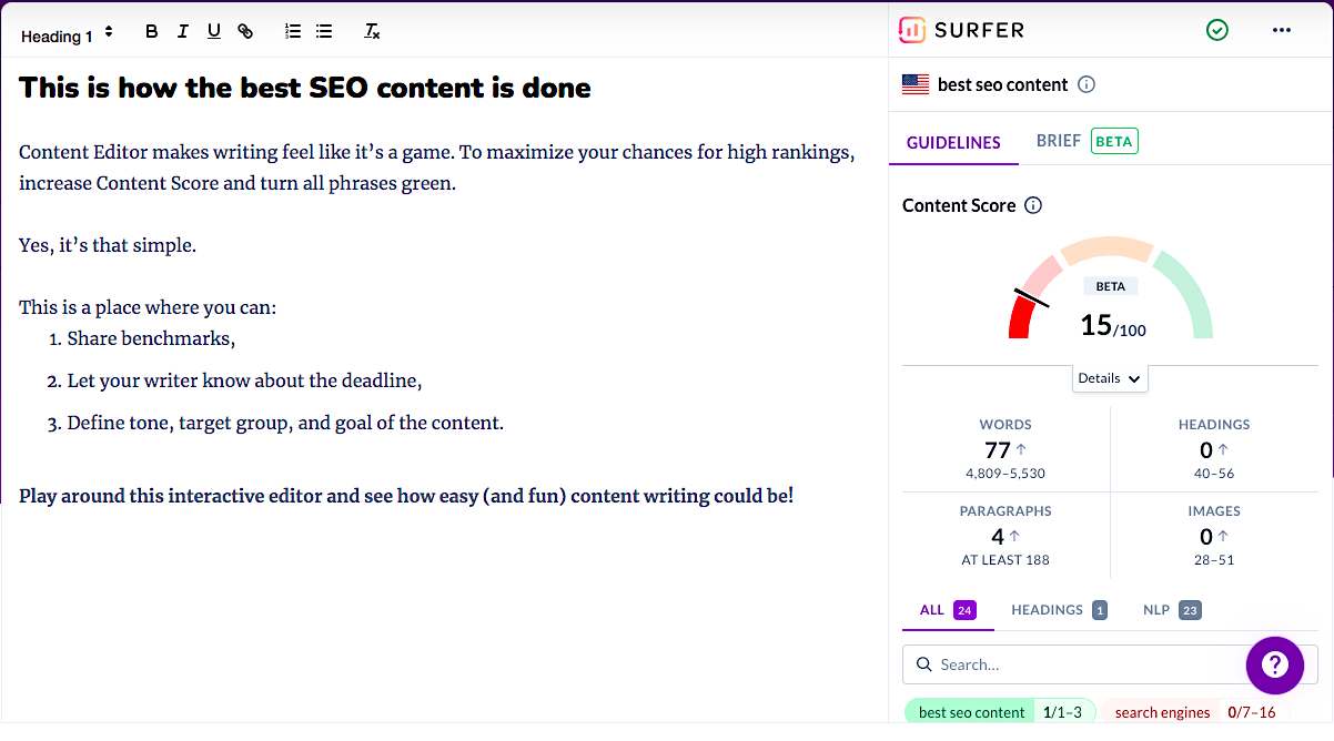 SurferSEO Content Editor