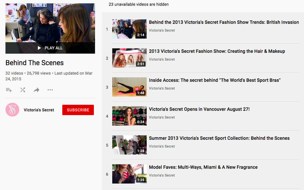 Victoria's Secret YT channel