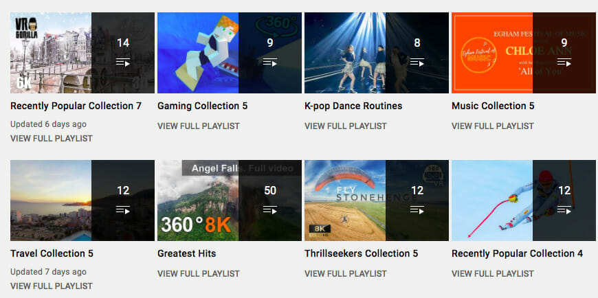 YouTube 360 video playlists