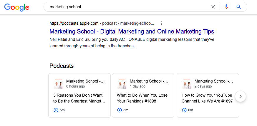 Google SERPs podcast listings