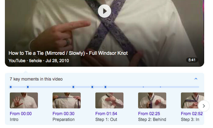 screenshot of a video featured snippet in the SERPs