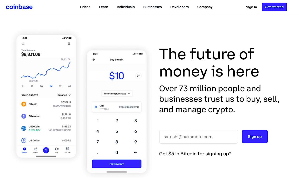 Coinbase home page