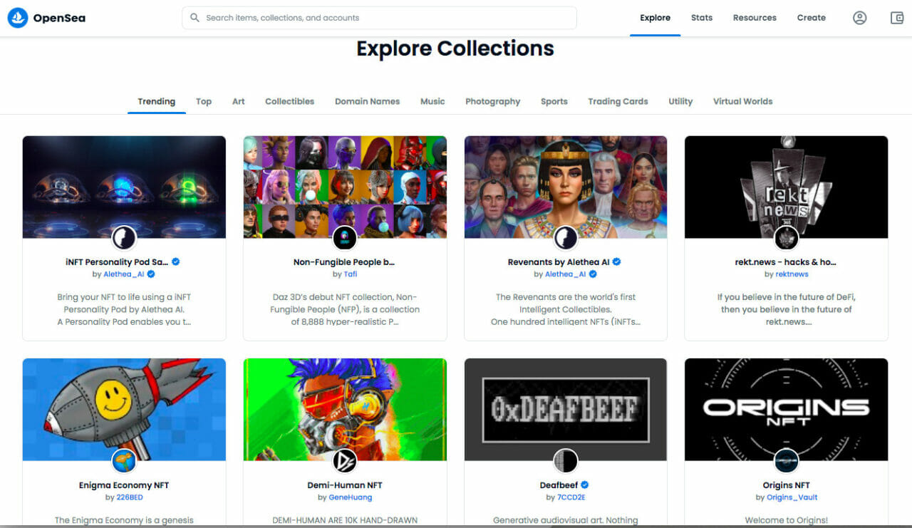 OpenSea explore collections