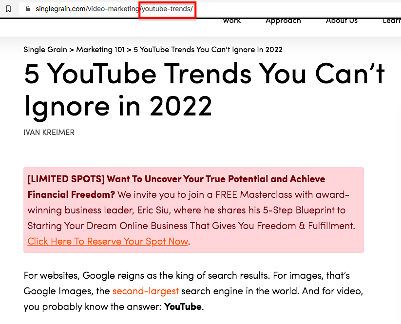 Single Grain YouTube trends URL example