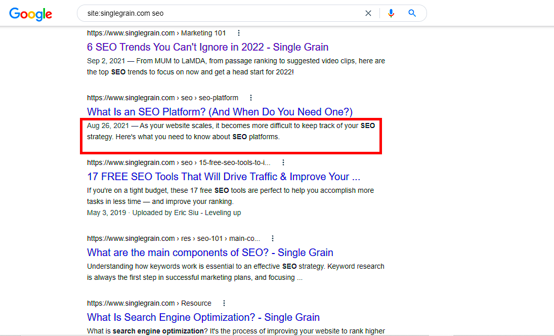 meta description in the SERPs example