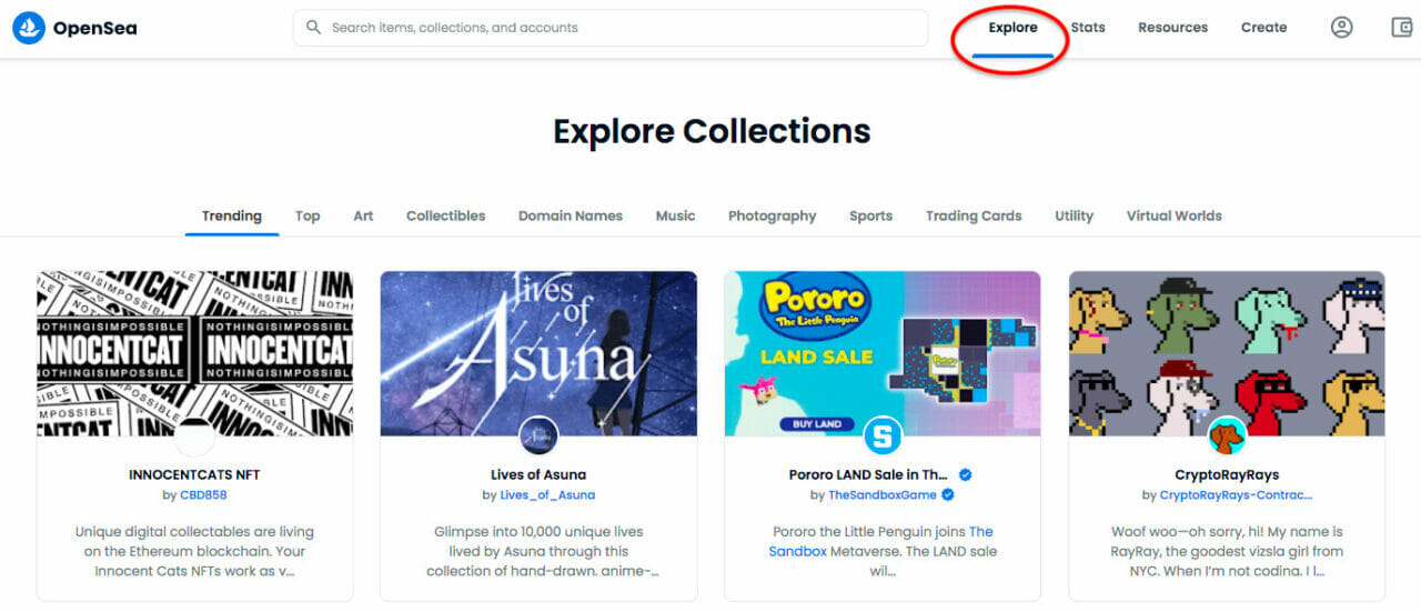 OpenSea Explore tab