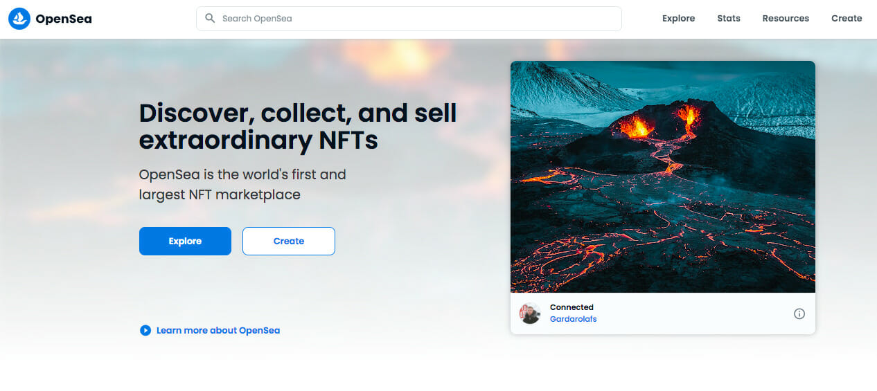 OpenSea home page