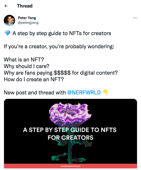 Peter Yang 關於 NFT 的推特帖子