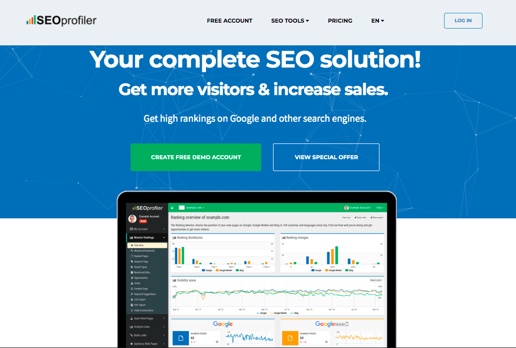 SEOprofiler home page