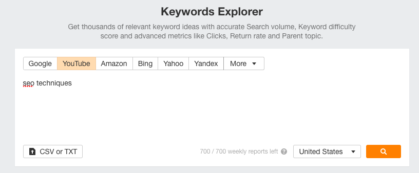Screenshot of Ahrefs keyword explorer