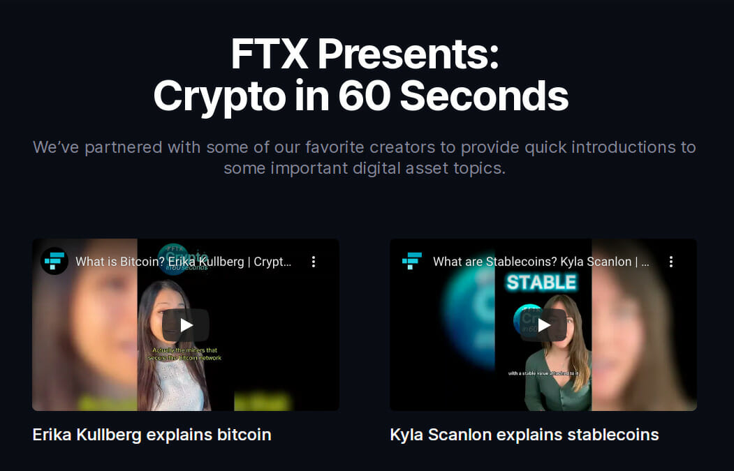 screenshot of FTX crypto in 60 seconds web page