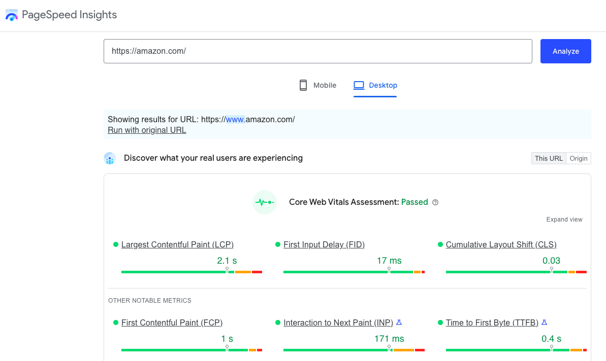 PageSpeed Insights tool