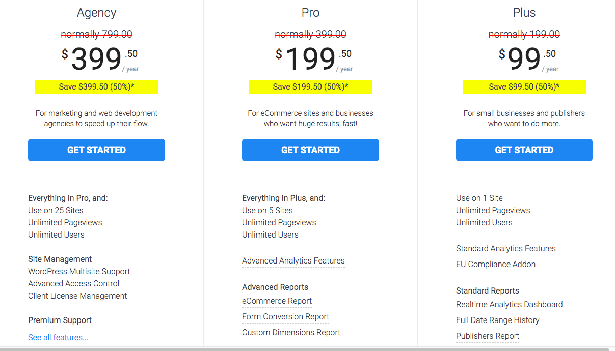 MonsterInsights pricing plan