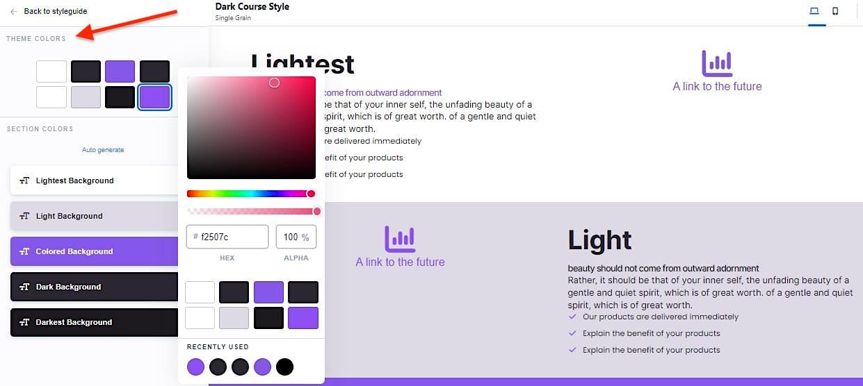 Screenshot of ClickFunnels theme colors