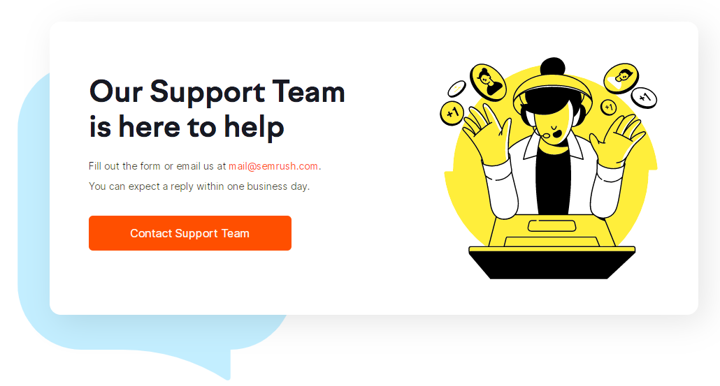 Screenshot of the Semrush customer support page