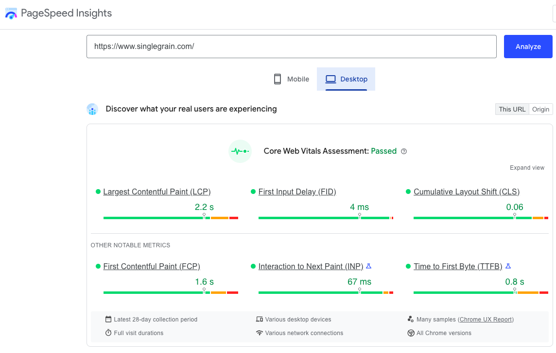 Page Speed insights tool