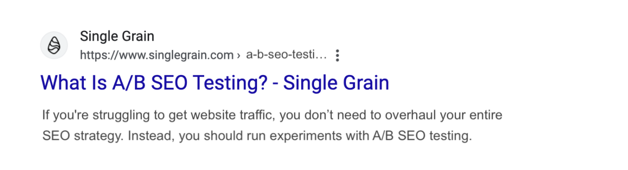 A-B SEO testing SERPs results - Single Grain