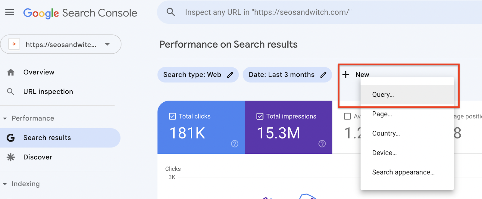 Google Search Console +New > Query