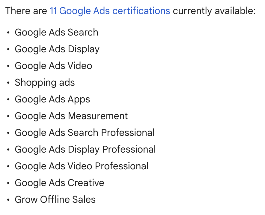 List of 11 Google Ads certifications