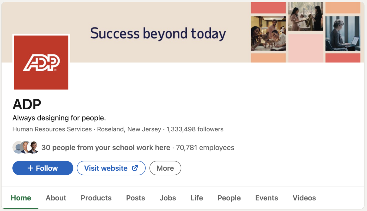ADP's Company Page on LinkedIn