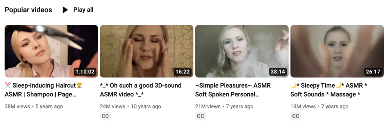 ASMR videos on YouTube