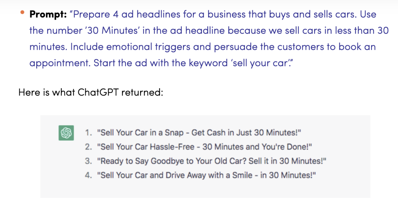 ChatGPT prompt to write ad headlines