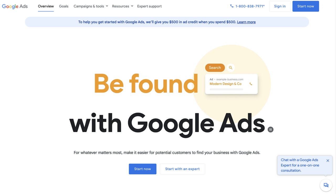 Google Ads home page