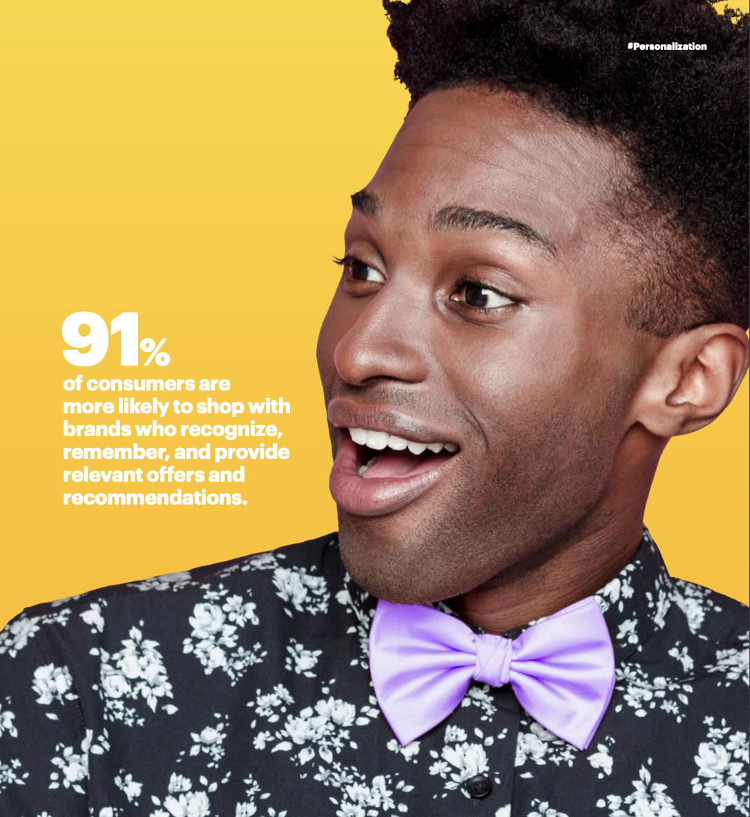 Picture of a happy man. Personalization in marketing preferred by 91% of customers