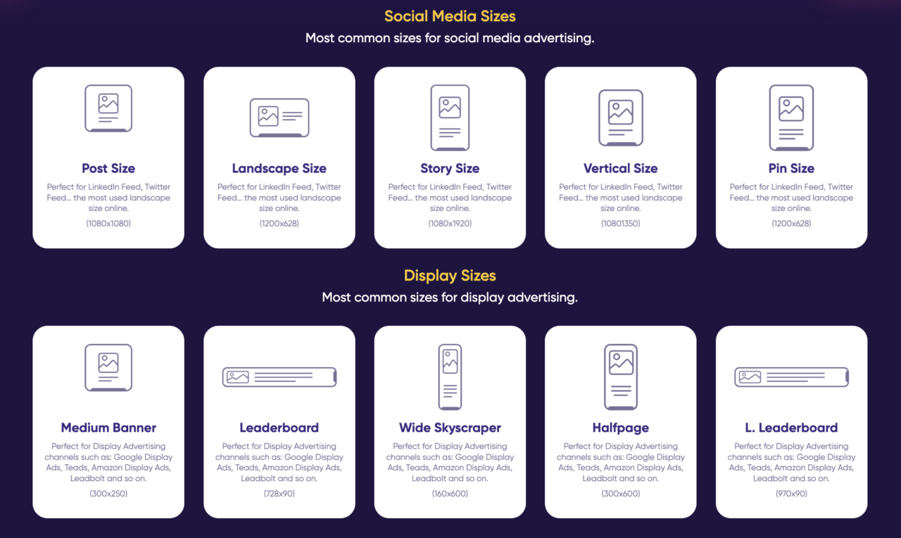 AdCreative.ai sizing for social posts and advertising