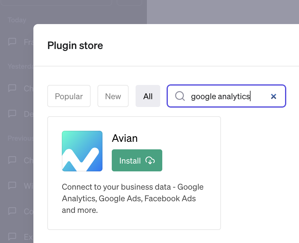 ChatGPT plugin store connect Google Analtyics