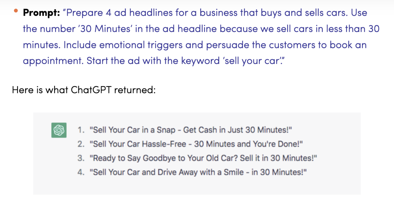 ChatGPT prompt for PPC ad copy