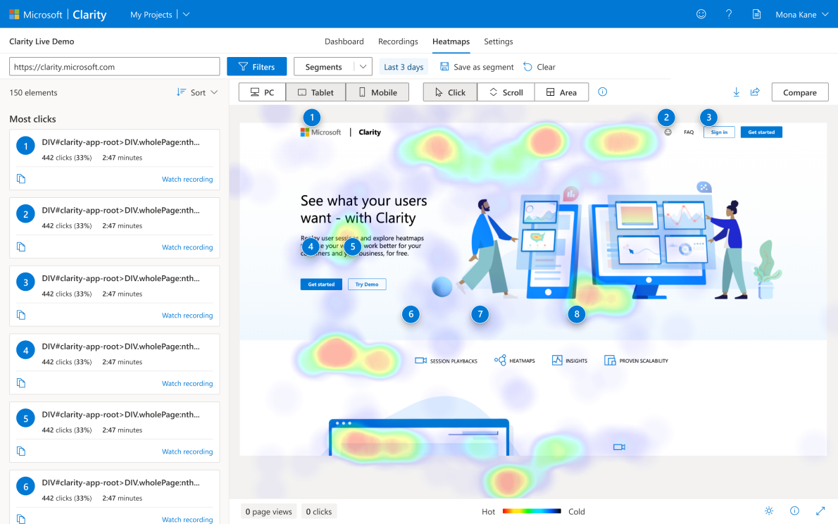 Microsoft Clarity Feature Heatmap