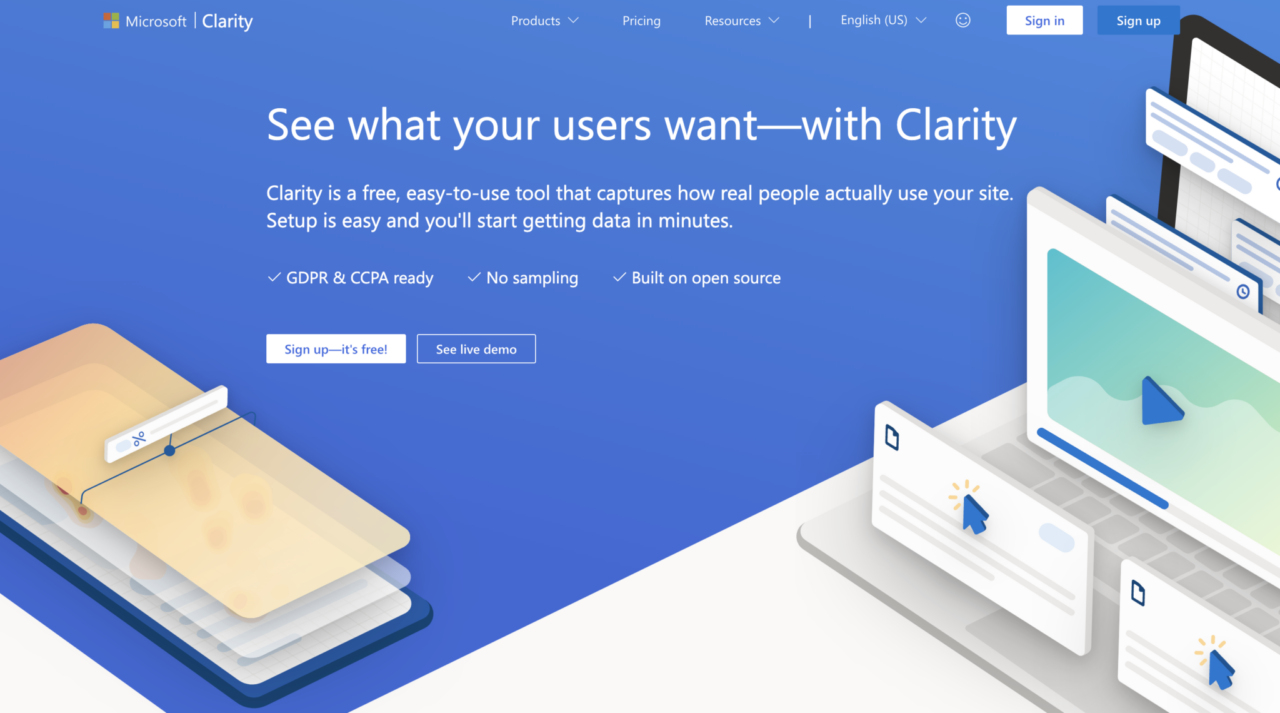 Microsoft Clarity home page