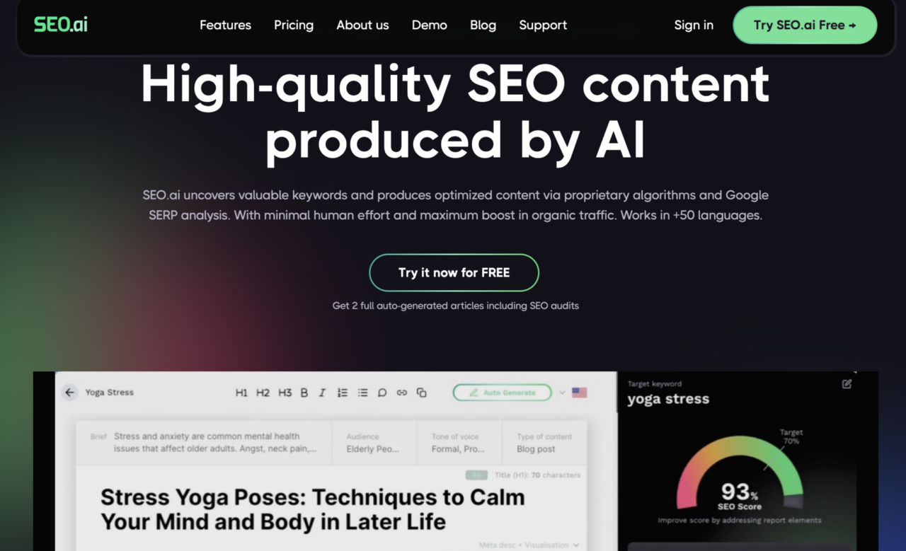 SEO.ai - AI tool - home page