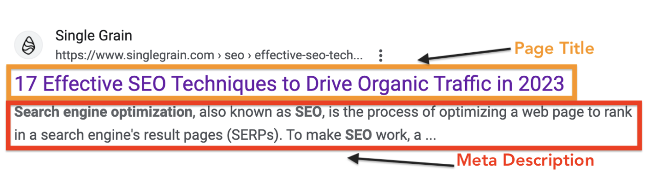 Title and description in the SERPs