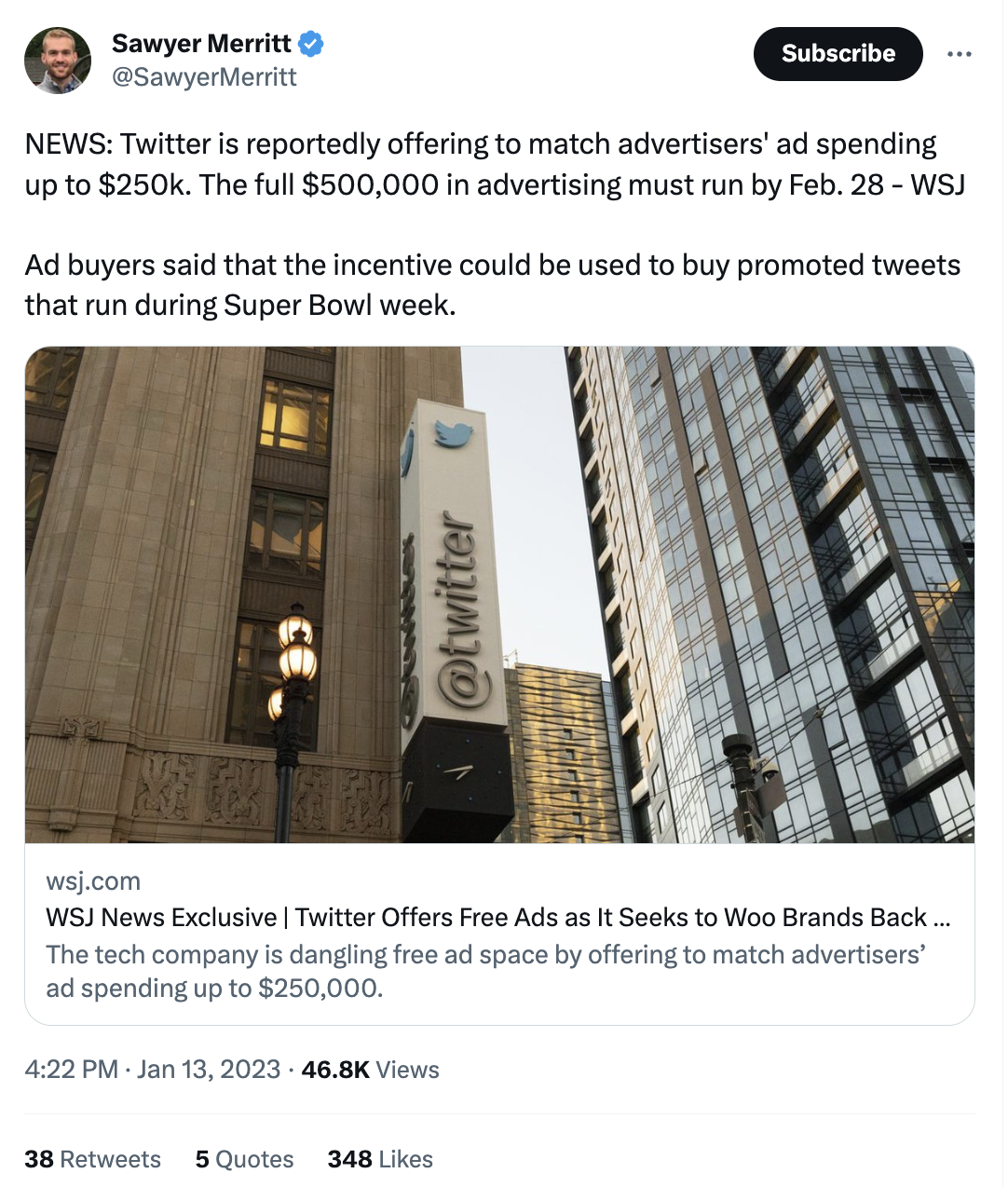 Twitter ad spend match