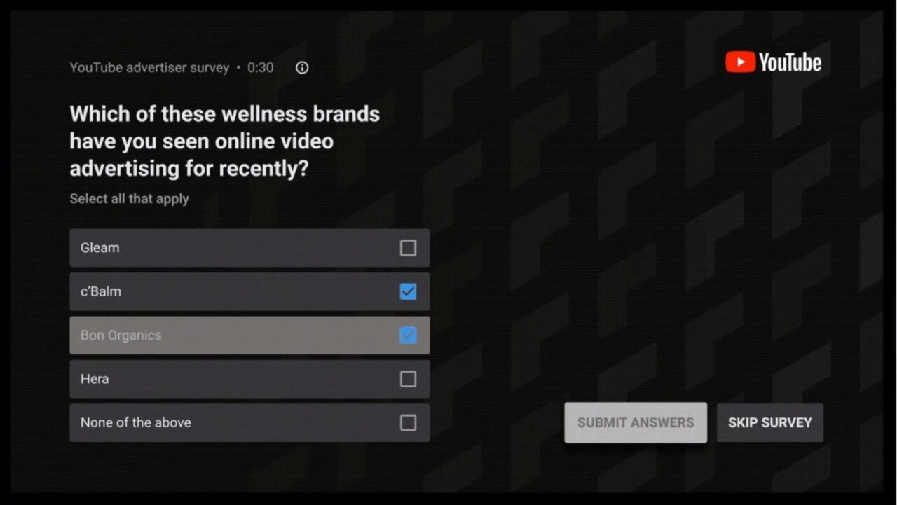 YouTube TV survey ads scaled