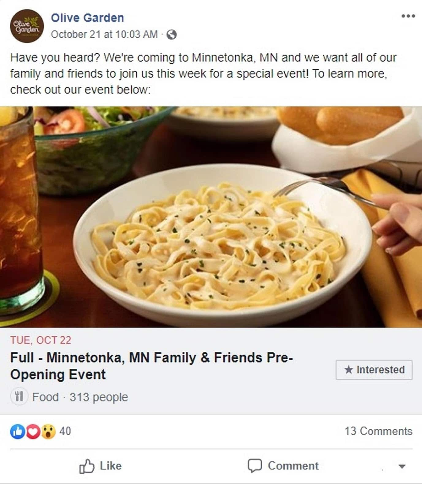 Olive Garden Facebook ad