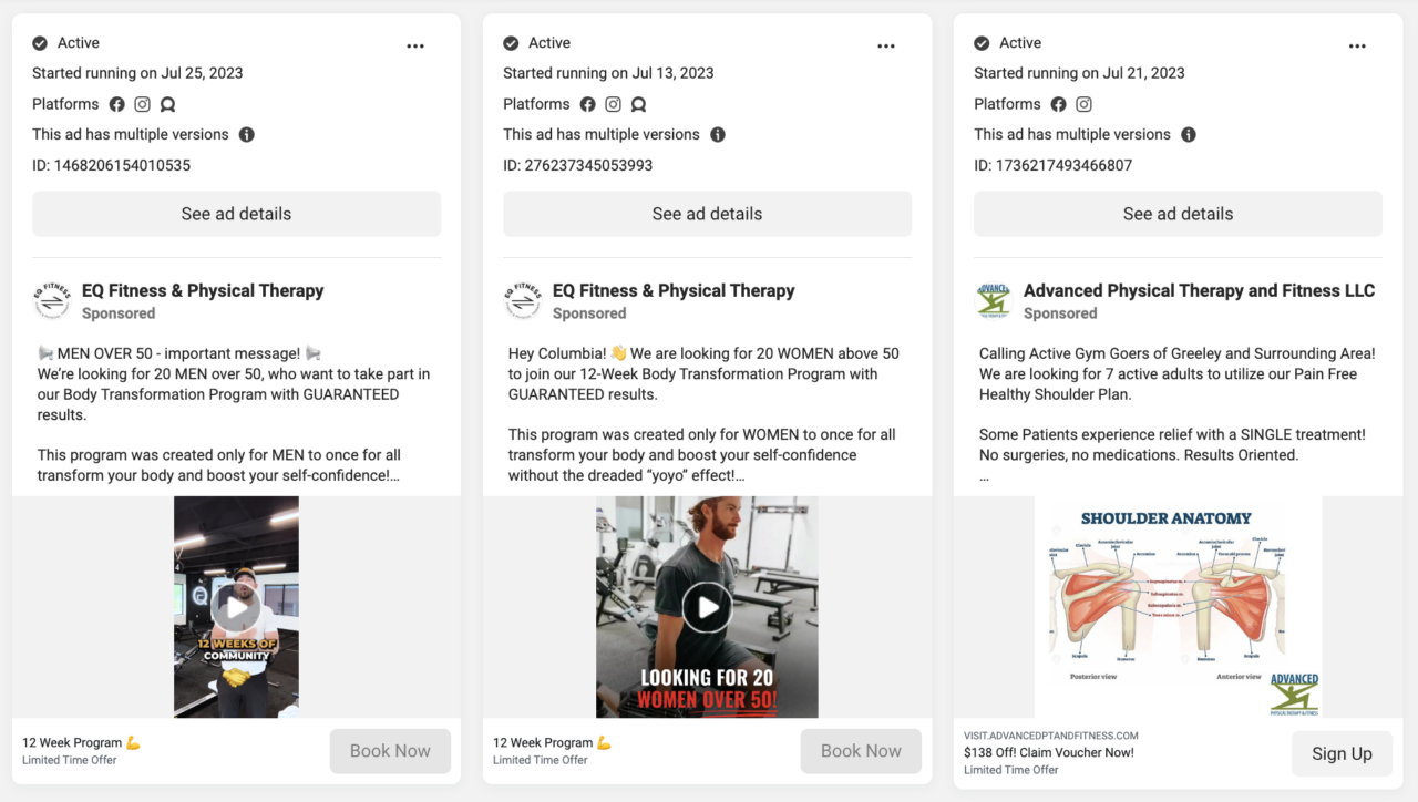 FB ad library - physical fitness ads