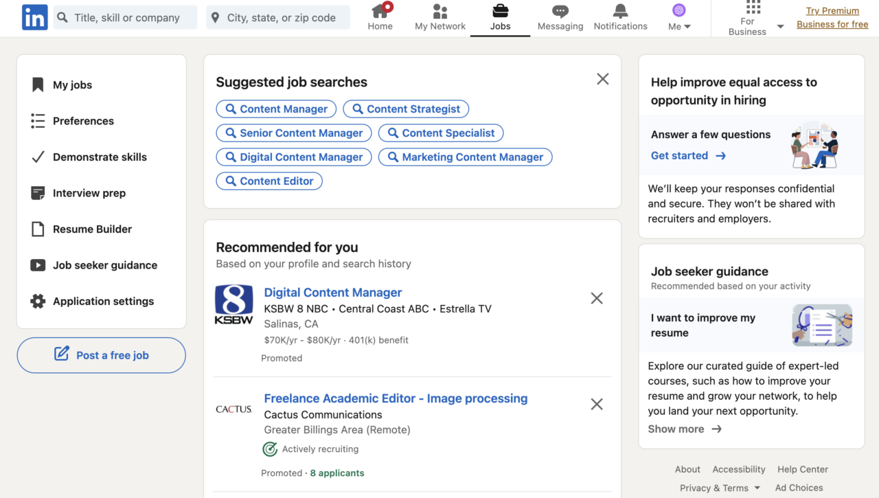 LinkedIn job board to find SEO freelancers