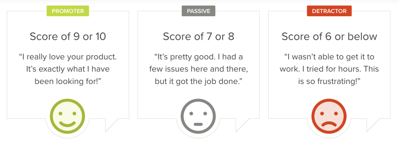 Net Promoter Score graphic that shows promoter, passive and detractor scores