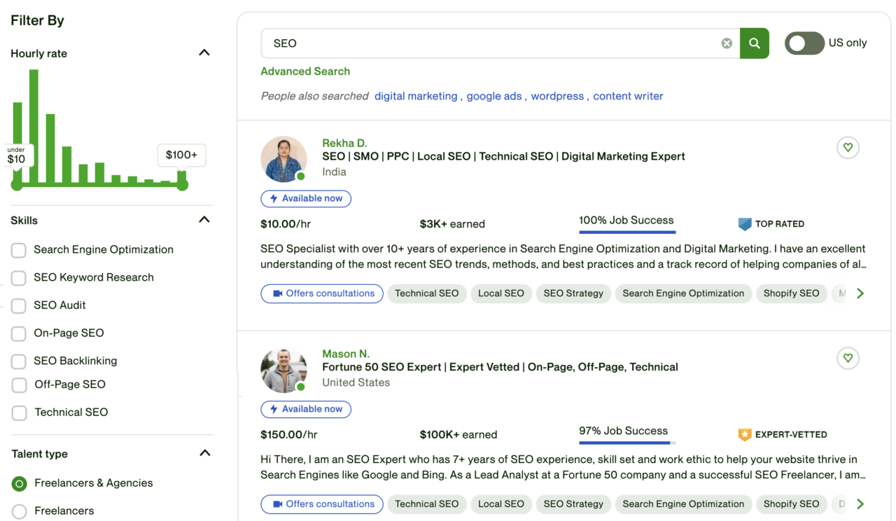 Upwork seo freelancers